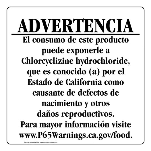 Spanish California Prop 65 Food Warning Sign CAWS-40696