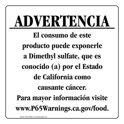 Spanish California Prop 65 Food Warning Sign CAWS-40802