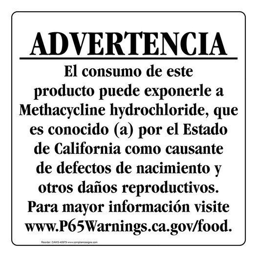 Spanish California Prop 65 Food Warning Sign CAWS-40979