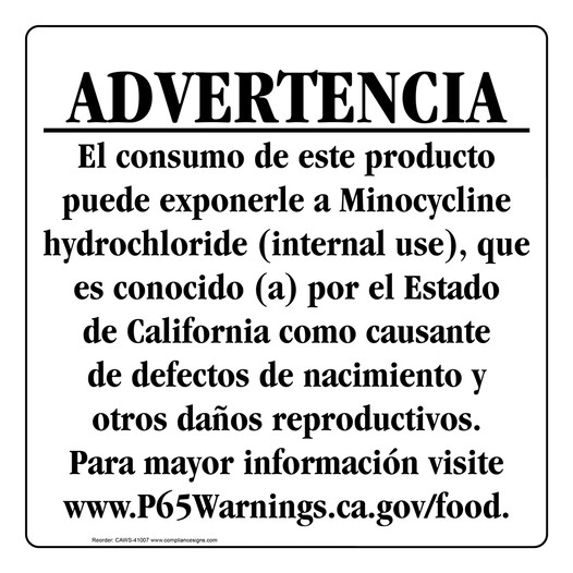 Spanish California Prop 65 Food Warning Sign CAWS-41007