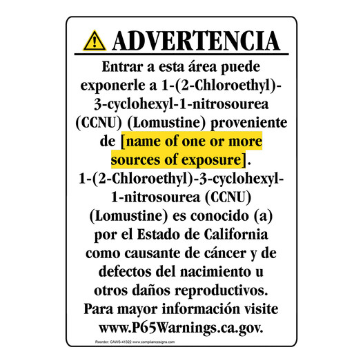 Spanish California Prop 65 Chemical Exposure Area Sign CAWS-41322