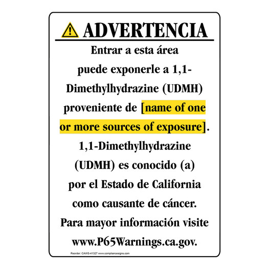 Spanish California Prop 65 Chemical Exposure Area Sign CAWS-41327