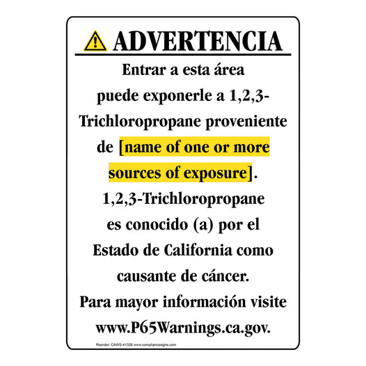 Spanish California Prop 65 Chemical Exposure Area Sign CAWS-41328