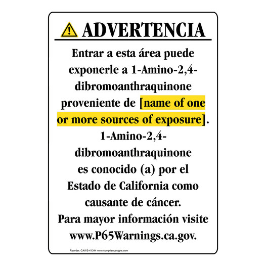 Spanish California Prop 65 Chemical Exposure Area Sign CAWS-41344