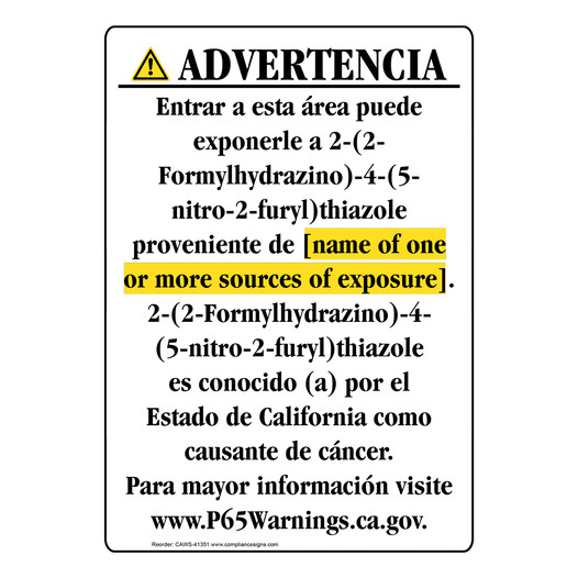 Spanish California Prop 65 Chemical Exposure Area Sign CAWS-41351
