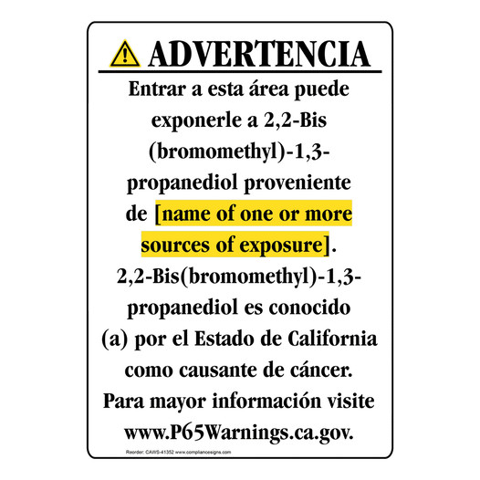 Spanish California Prop 65 Chemical Exposure Area Sign CAWS-41352