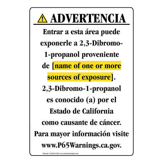 Spanish California Prop 65 Chemical Exposure Area Sign CAWS-41354