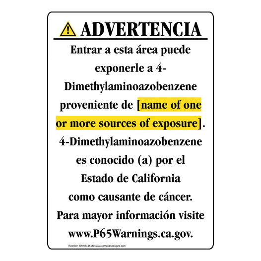 Spanish California Prop 65 Chemical Exposure Area Sign CAWS-41410