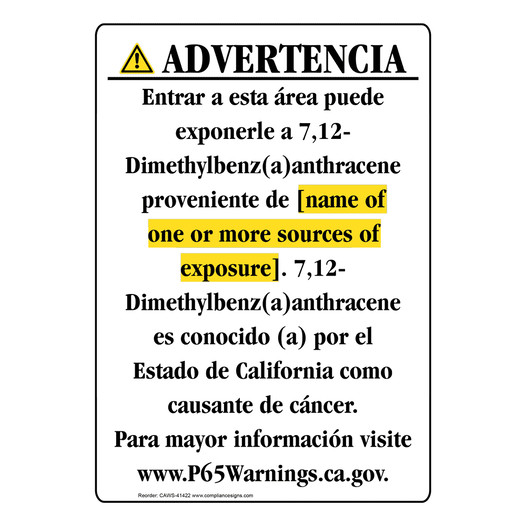 Spanish California Prop 65 Chemical Exposure Area Sign CAWS-41422