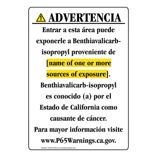 Spanish California Prop 65 Chemical Exposure Area Sign CAWS-41482