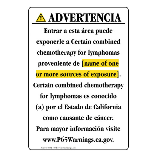Spanish California Prop 65 Chemical Exposure Area Sign CAWS-41548