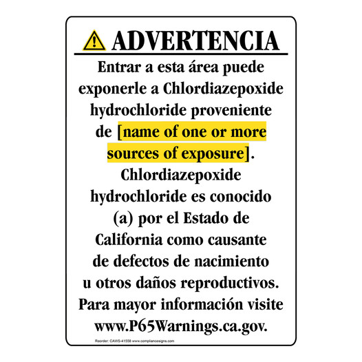 Spanish California Prop 65 Chemical Exposure Area Sign CAWS-41558