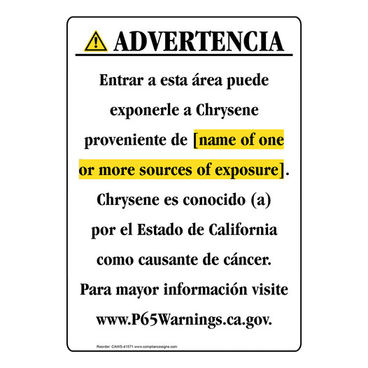 Spanish California Prop 65 Chemical Exposure Area Sign CAWS-41571