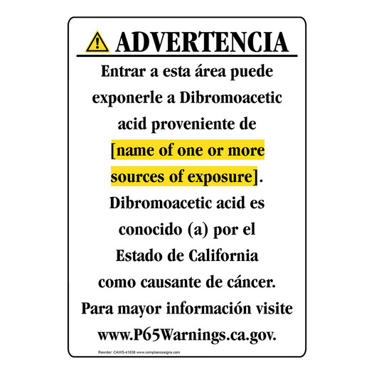 Spanish California Prop 65 Chemical Exposure Area Sign CAWS-41638