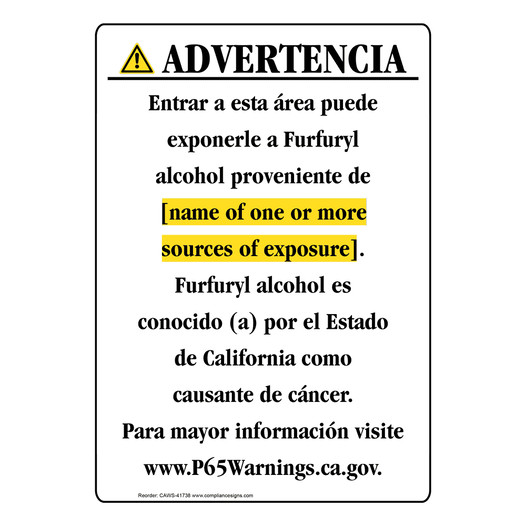 Spanish California Prop 65 Chemical Exposure Area Sign CAWS-41738