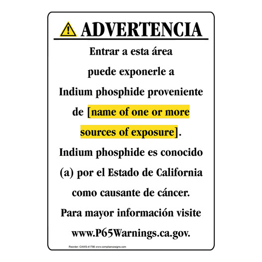 Spanish California Prop 65 Chemical Exposure Area Sign CAWS-41786