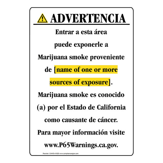 Spanish California Prop 65 Chemical Exposure Area Sign CAWS-41820