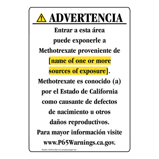 Spanish California Prop 65 Chemical Exposure Area Sign CAWS-41842