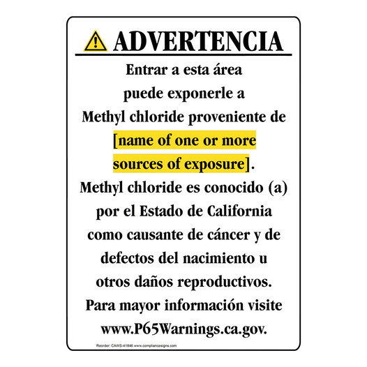 Spanish California Prop 65 Chemical Exposure Area Sign CAWS-41846