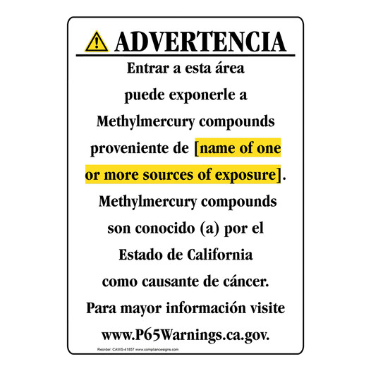 Spanish California Prop 65 Chemical Exposure Area Sign CAWS-41857