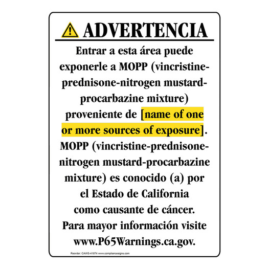 Spanish California Prop 65 Chemical Exposure Area Sign CAWS-41874