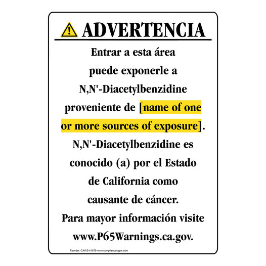 Spanish California Prop 65 Chemical Exposure Area Sign CAWS-41879