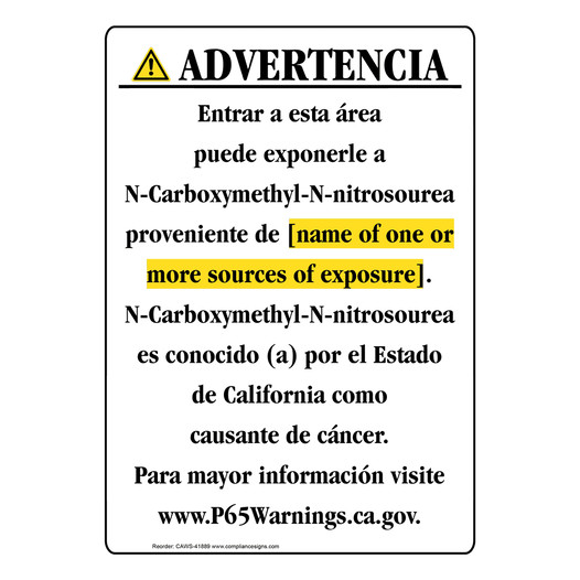 Spanish California Prop 65 Chemical Exposure Area Sign CAWS-41889