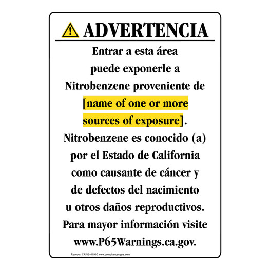Spanish California Prop 65 Chemical Exposure Area Sign CAWS-41910