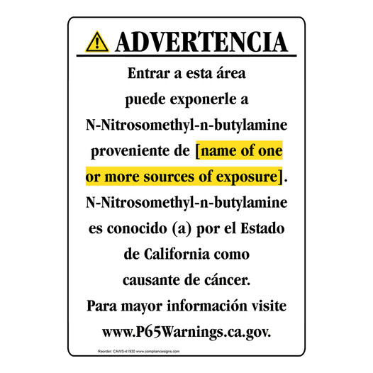 Spanish California Prop 65 Chemical Exposure Area Sign CAWS-41930