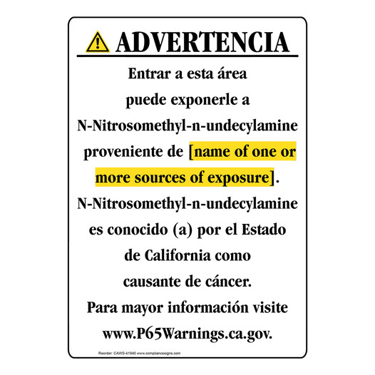 Spanish California Prop 65 Chemical Exposure Area Sign CAWS-41940