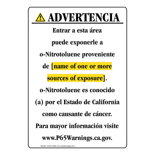 Spanish California Prop 65 Chemical Exposure Area Sign CAWS-41964