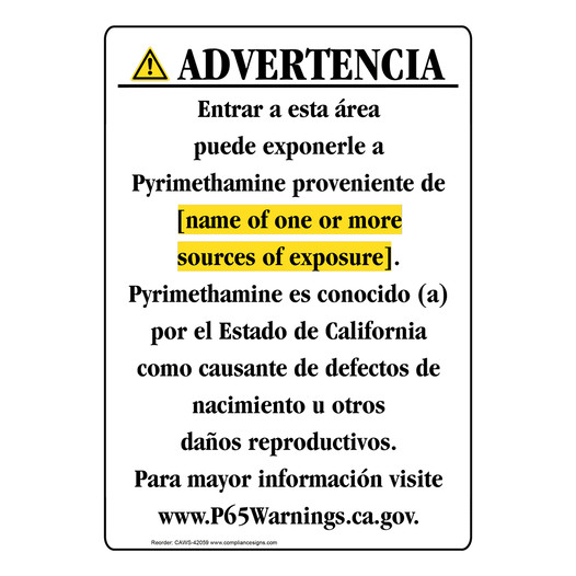 Spanish California Prop 65 Chemical Exposure Area Sign CAWS-42059