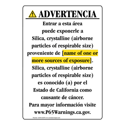 Spanish California Prop 65 Chemical Exposure Area Sign CAWS-42078
