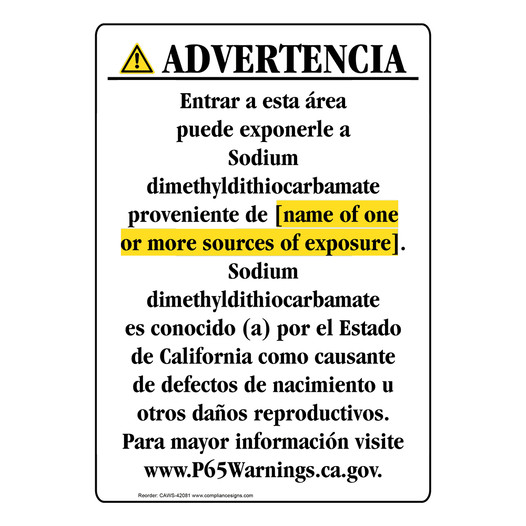 Spanish California Prop 65 Chemical Exposure Area Sign CAWS-42081