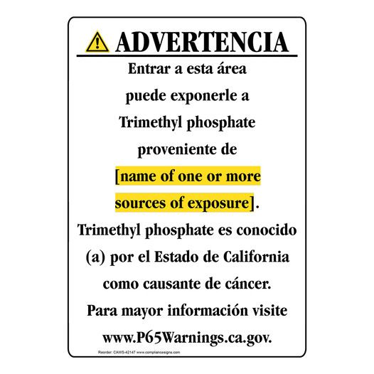 Spanish California Prop 65 Chemical Exposure Area Sign CAWS-42147