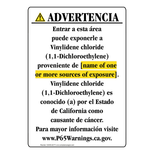 Spanish California Prop 65 Chemical Exposure Area Sign CAWS-42171