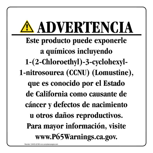 Spanish California Prop 65 Consumer Product Warning Sign CAWS-42180