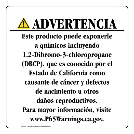 Spanish California Prop 65 Consumer Product Warning Sign CAWS-42187