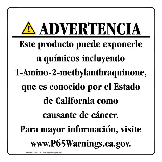 Spanish California Prop 65 Consumer Product Warning Sign CAWS-42203