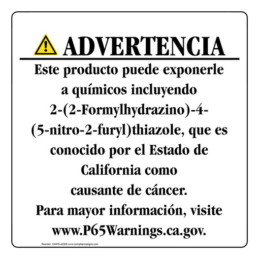 Spanish California Prop 65 Consumer Product Warning Sign CAWS-42209