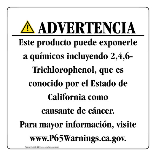 Spanish California Prop 65 Consumer Product Warning Sign CAWS-42214