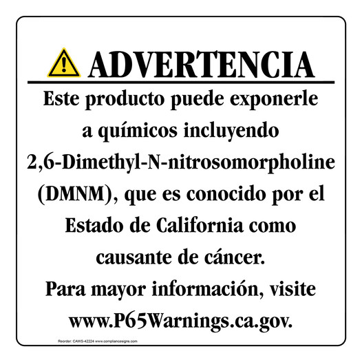 Spanish California Prop 65 Consumer Product Warning Sign CAWS-42224