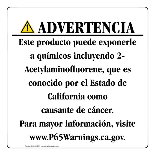 Spanish California Prop 65 Consumer Product Warning Sign CAWS-42227