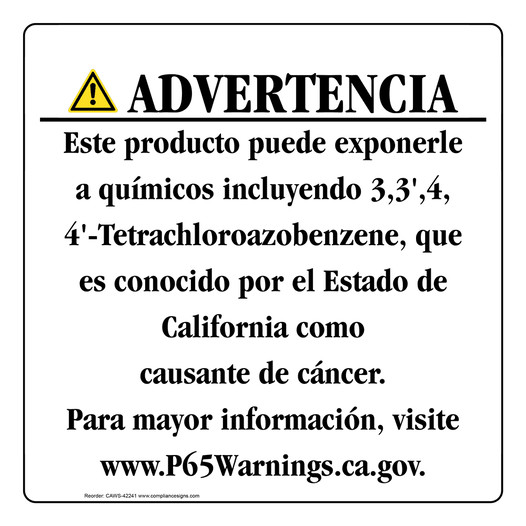 Spanish California Prop 65 Consumer Product Warning Sign CAWS-42241
