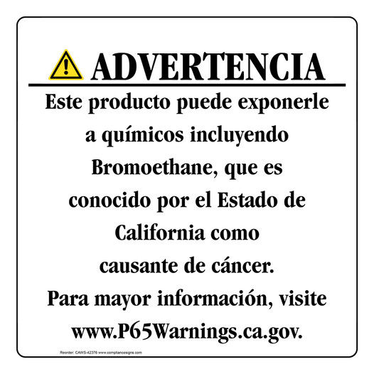 Spanish California Prop 65 Consumer Product Warning Sign CAWS-42376