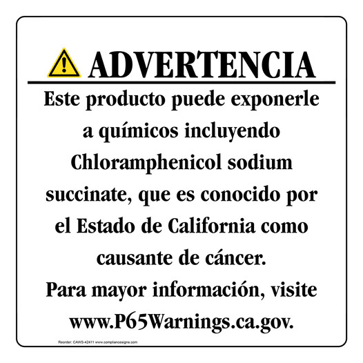 Spanish California Prop 65 Consumer Product Warning Sign CAWS-42411