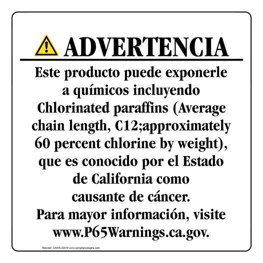 Spanish California Prop 65 Consumer Product Warning Sign CAWS-42419