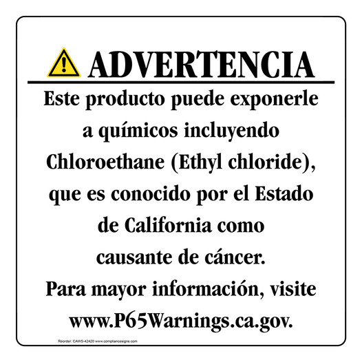 Spanish California Prop 65 Consumer Product Warning Sign CAWS-42420