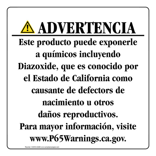 Spanish California Prop 65 Consumer Product Warning Sign CAWS-42485
