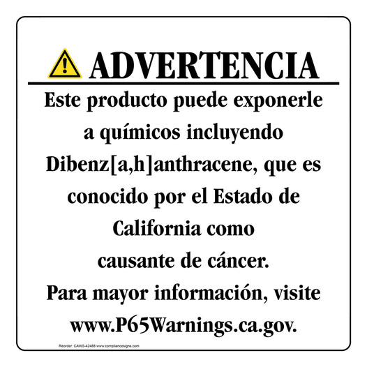 Spanish California Prop 65 Consumer Product Warning Sign CAWS-42488